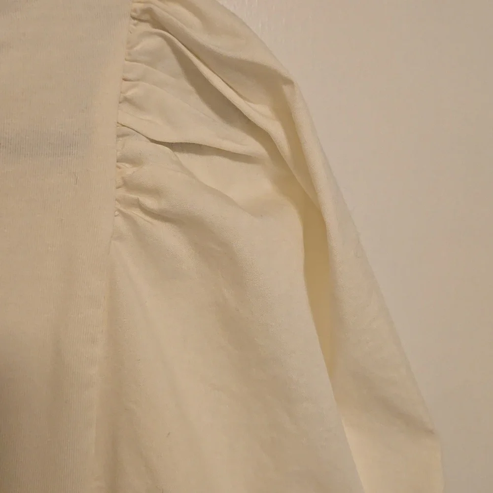 New York & Company Cream Blouse with Puff Sleeves
